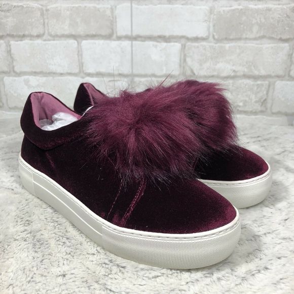 Velvet Slip On Pom Pom Platform Sneakers (BOXT) - Picture 1 of 9